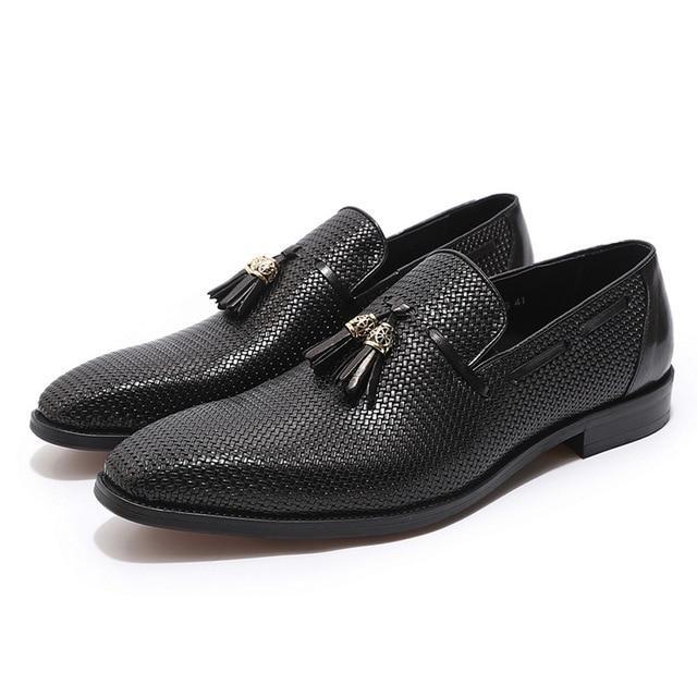 Genuine Leather Slip On Pointed Toe Tassel Men Dress Shoes – MalesMall