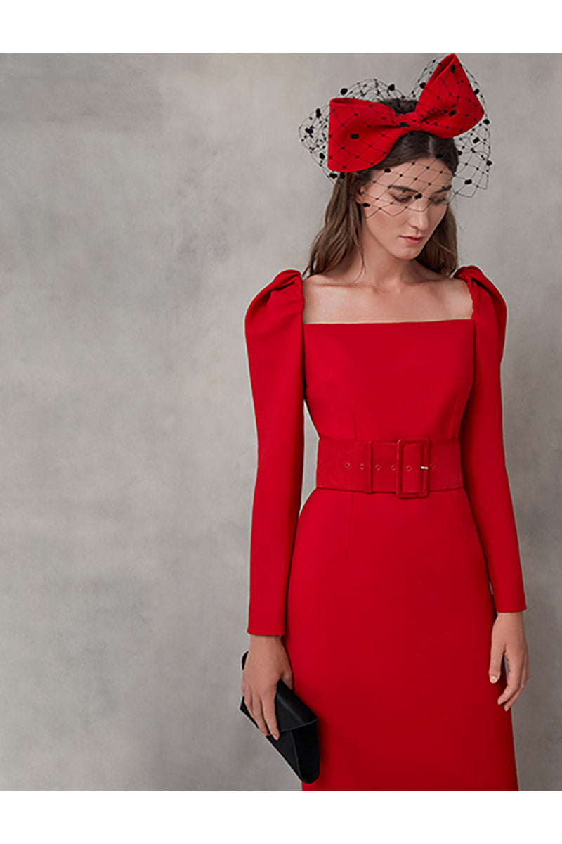 red crepe dress