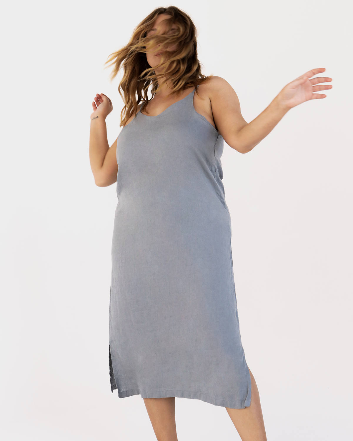 100% French Flax Linen Midi Dress in Mineral – Bed Threads