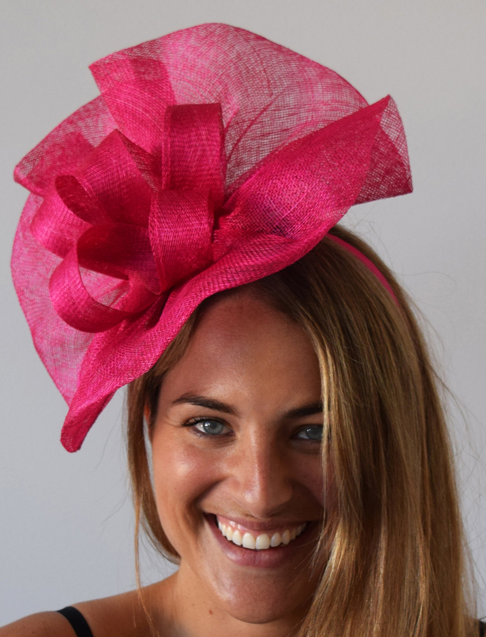 Tia Large Fuchsia Pink Fascinator, Bright Pink Kentucky Derby Hat, Roy