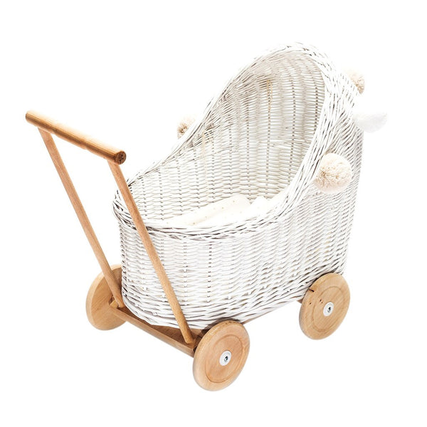 lilu wicker dolls pram dusty pink