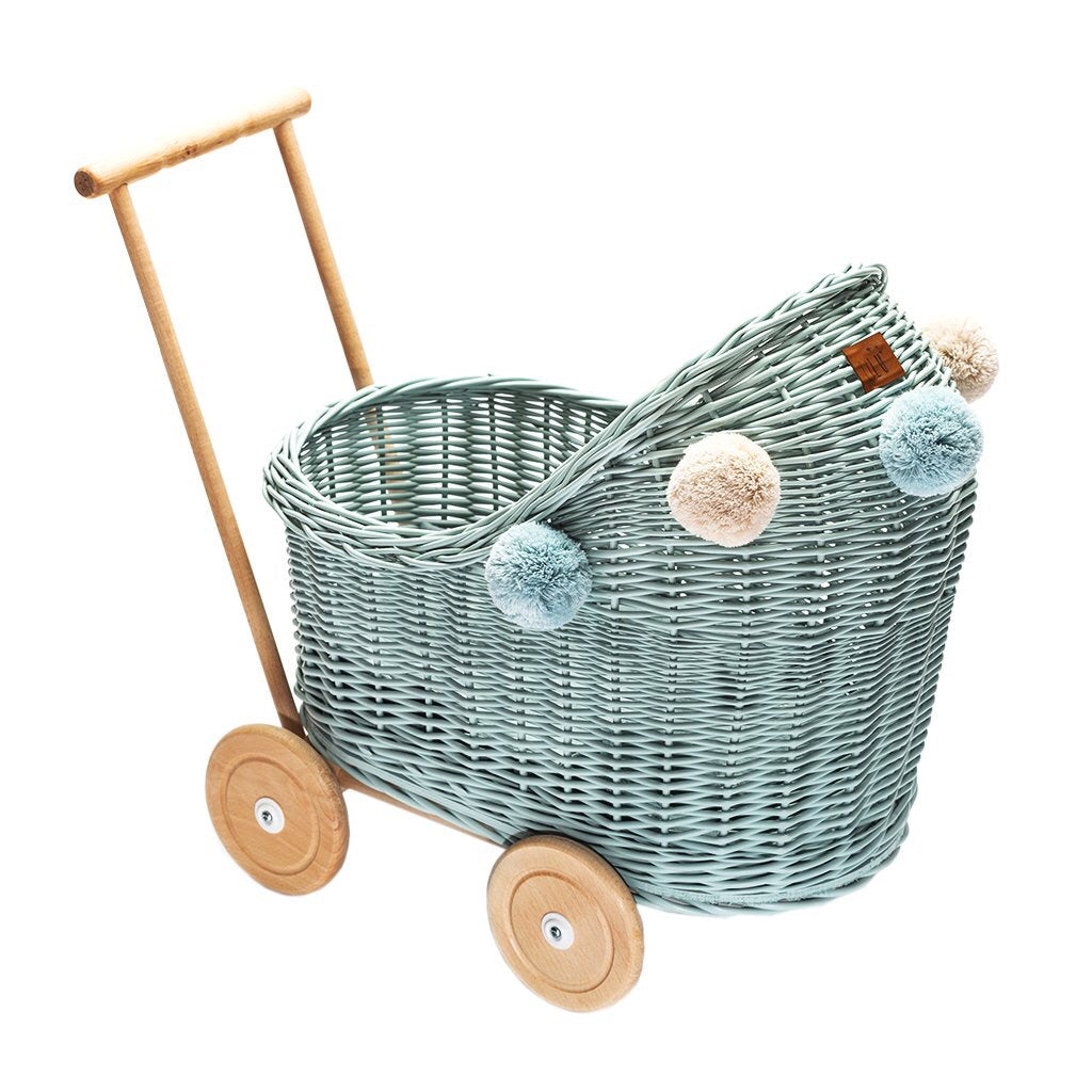 lilu wicker dolls pram dusty pink