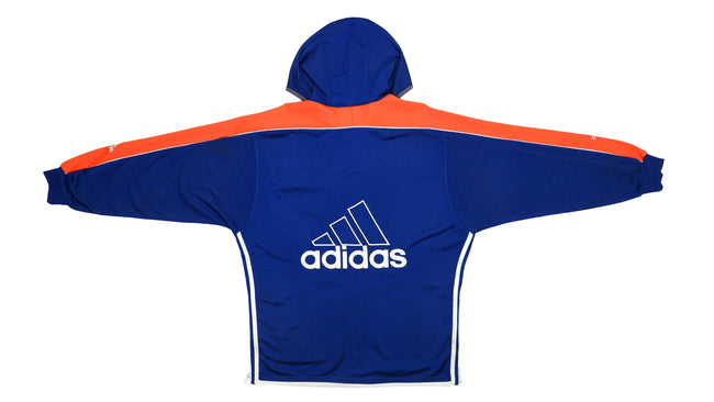 Vintage Adidas - Blue & Orange Giant Logo Hooded Track Jacket