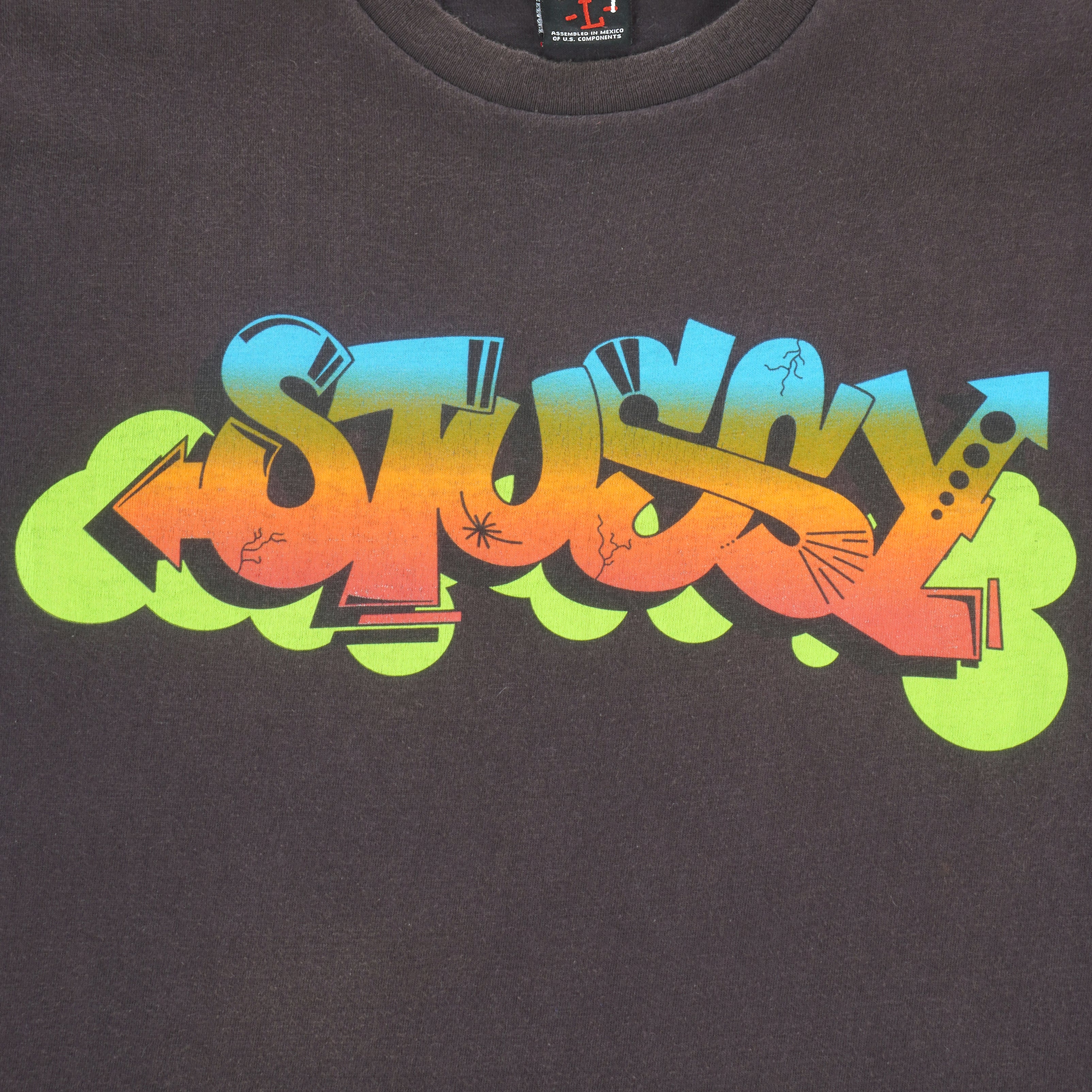 Vintage Stussy - Brown Graffiti Spell-Out T-Shirt 2000s Large