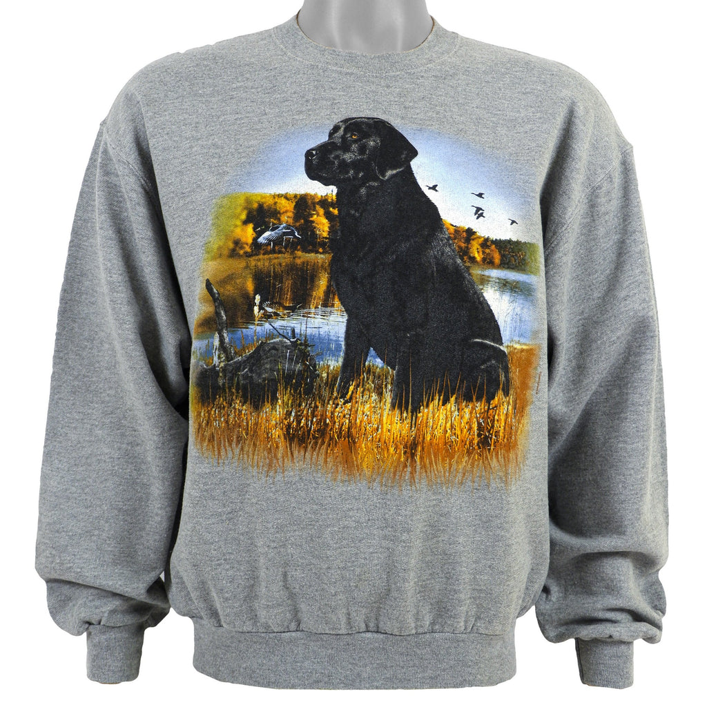 Vintage (Jerzees) - Grey Labrador Retriver Crew Neck Sweatshirt 1990s Medium Vintage Retro