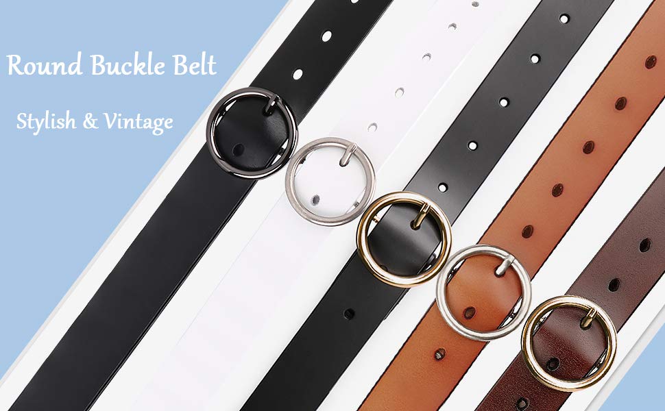 Genuine leather belt womens-belt with round buckle-Jasgood – JASGOOD ...
