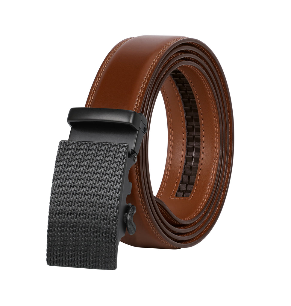 Men's Ratchet Leather Belt for Dress, Sliding Automatic Buckle Belt Fi ...