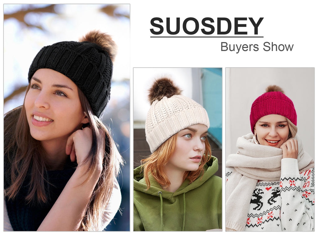 SUOSDEY Womens Trendy Winter Knit Beanie Hat Warm and Soft Skull Ski C ...