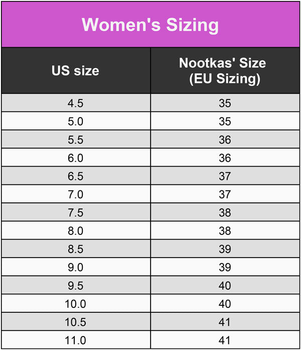 41 slipper size chart