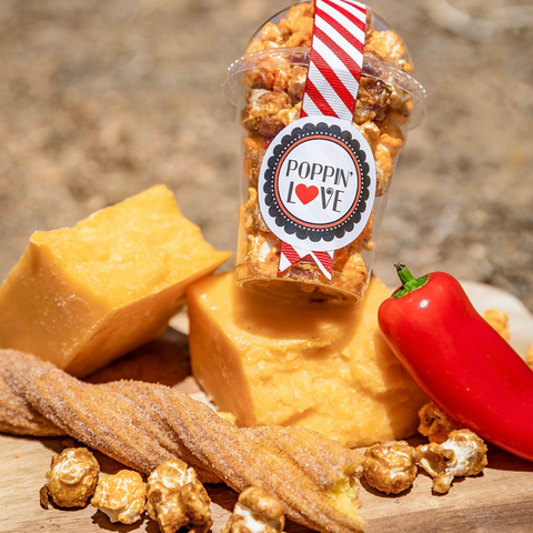 Arizona Mix Gourmet popcorn is a mix of Churro and Spicy Cheddar