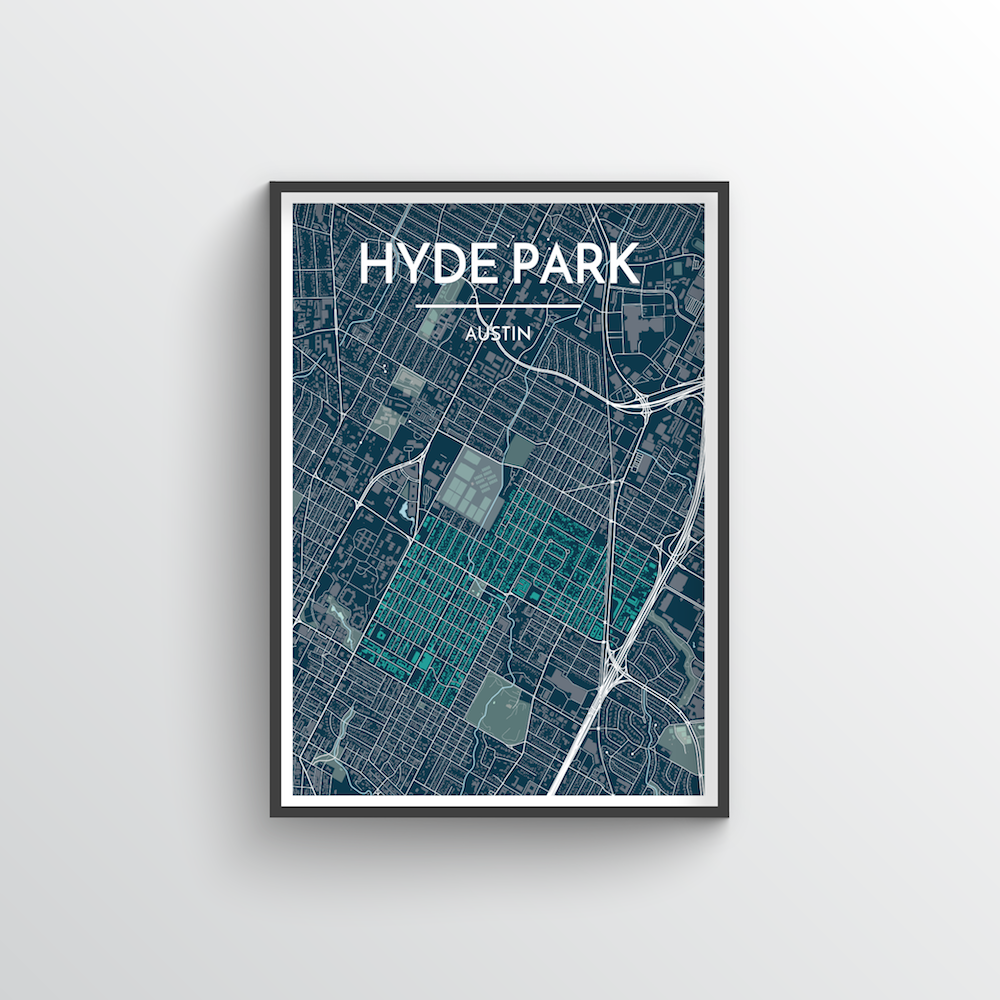 Hyde Park Neighbourhood Of Austin City Map Art Prints High Quality Custom Made Art Point Two Design