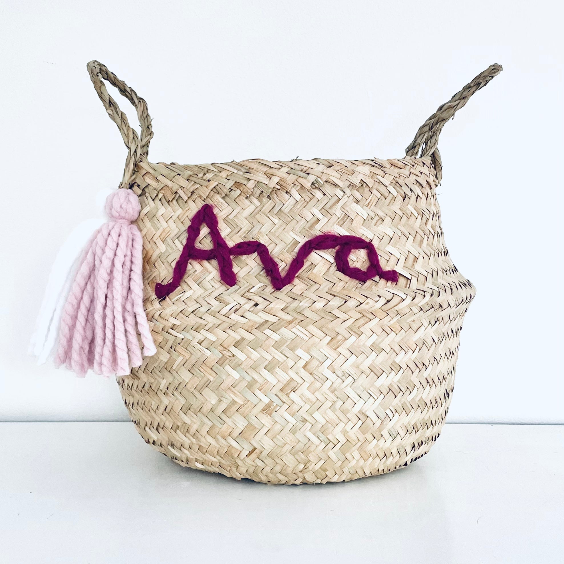 Bellybambino Pink Personalised Tassel Name Basket - Large