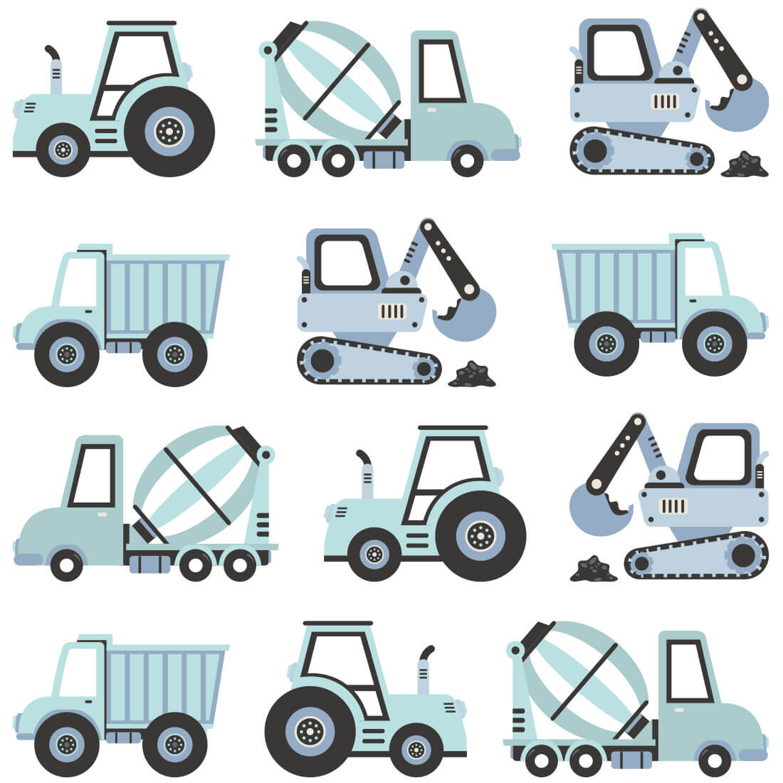 pastelowe love Wall Stickers | Blue Construction Vehicles