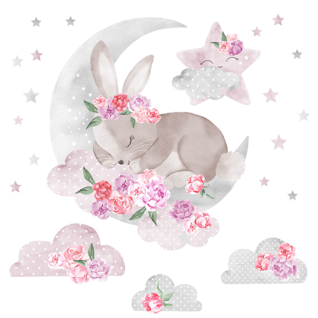 pastelowe love Wall Sticker | Pink Sleeping Rabbit