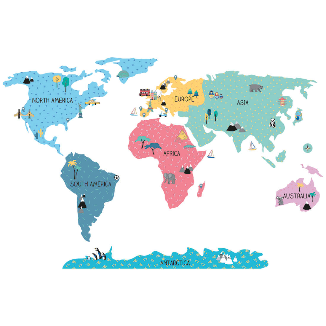 pastelowe love Wall Sticker | Colorful Map - Size M
