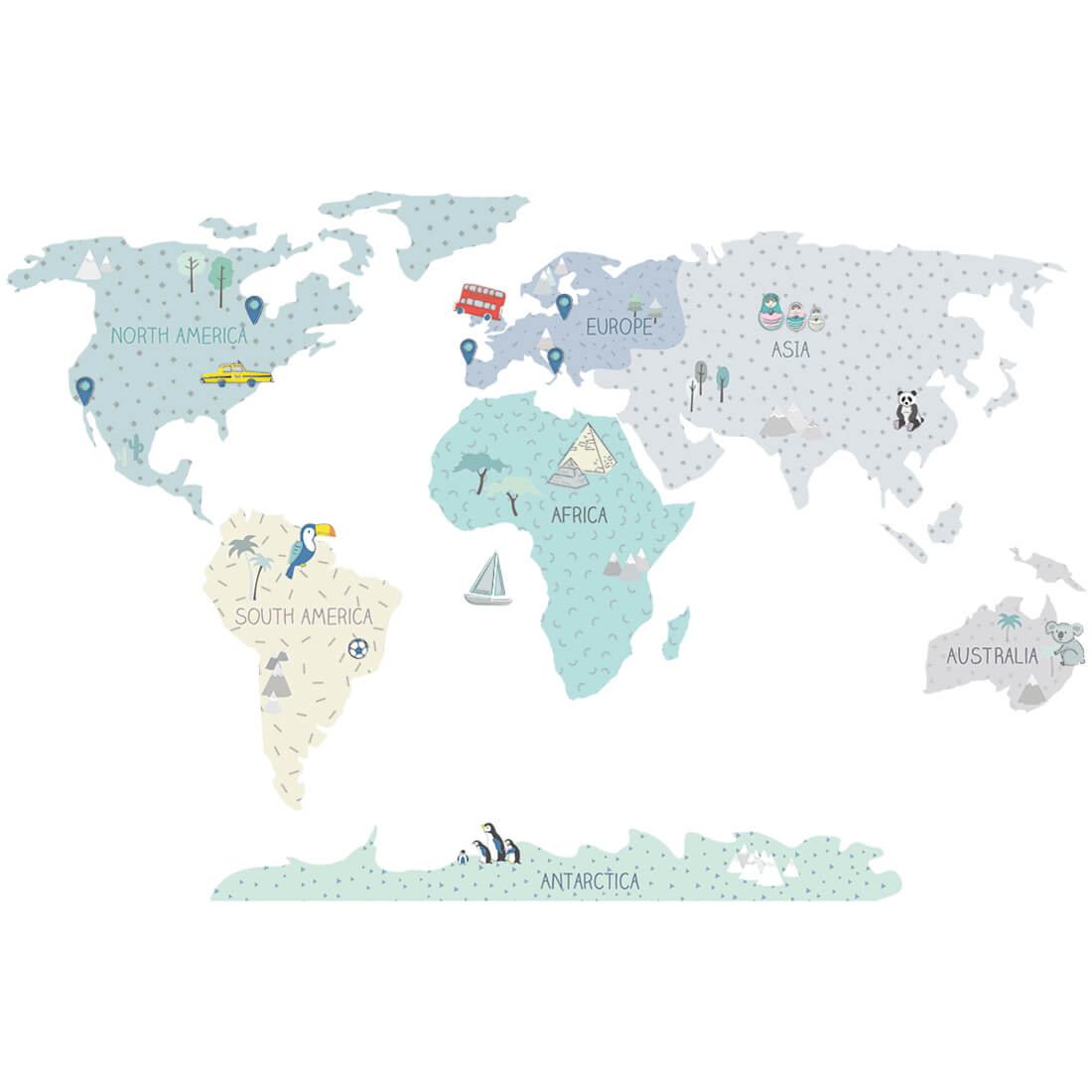 pastelowe love Wall Sticker | Mint Map - Size S