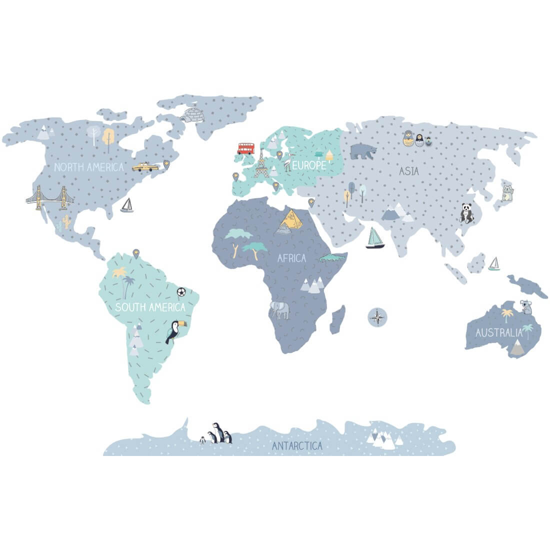 pastelowe love Wall Sticker | Blue Map - Size L