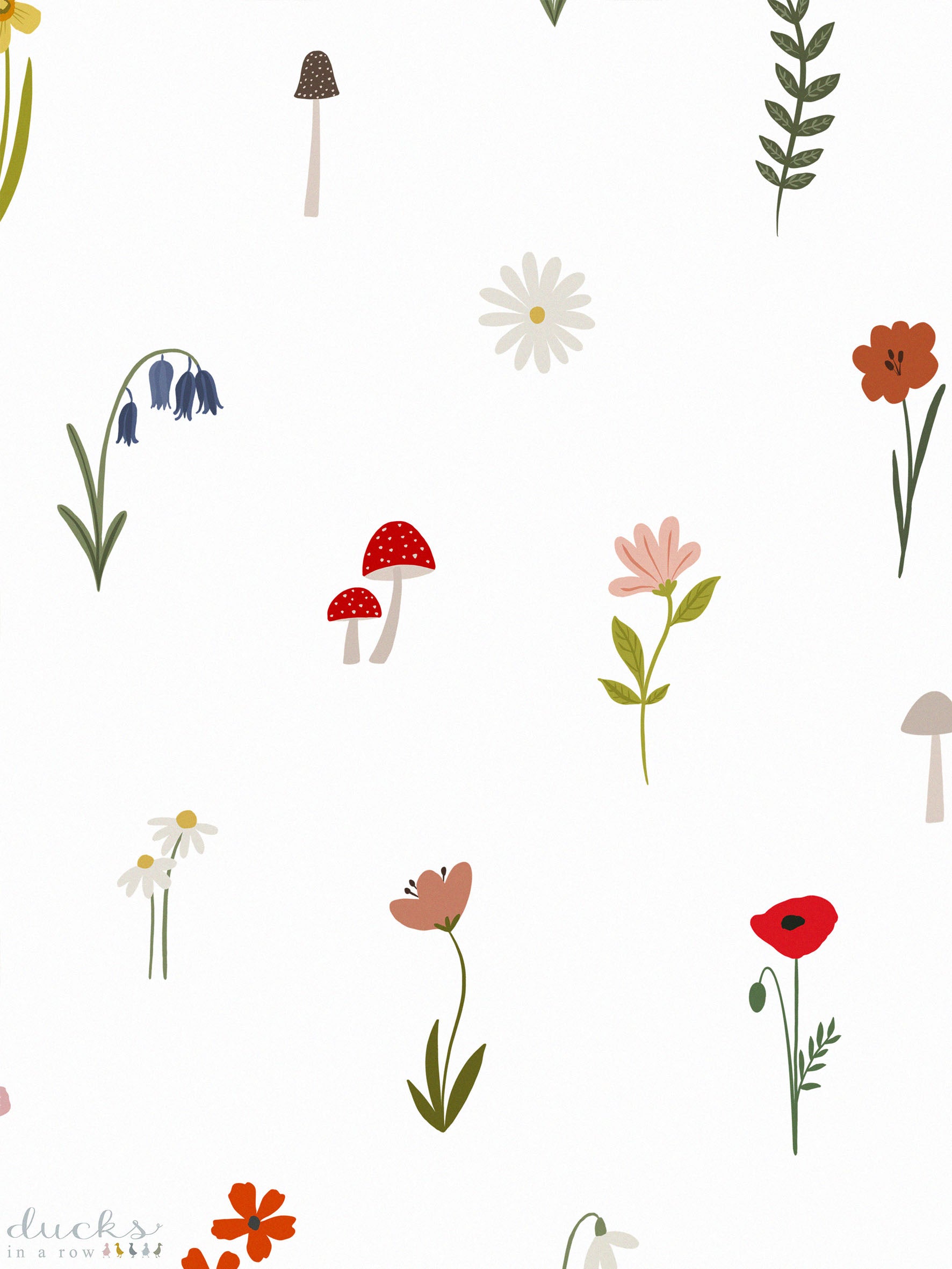 Ducks In A Row Forest Flowers Luxury Children's Wallpaper - Rolls