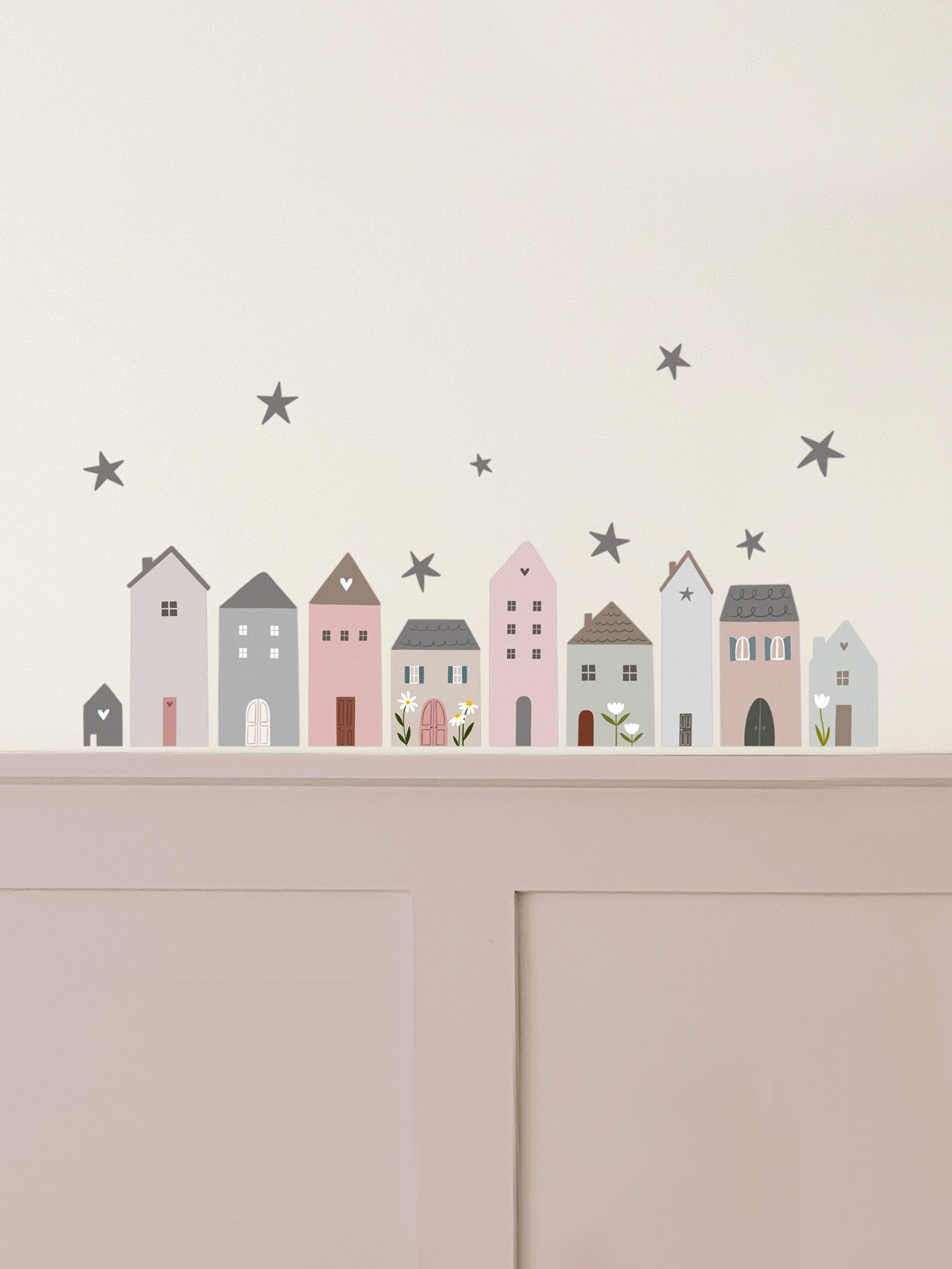 Ducks In A Row Little Village House Wall Stickers | Eco-Friendly, Removable, Reusable, Fabric Wall S