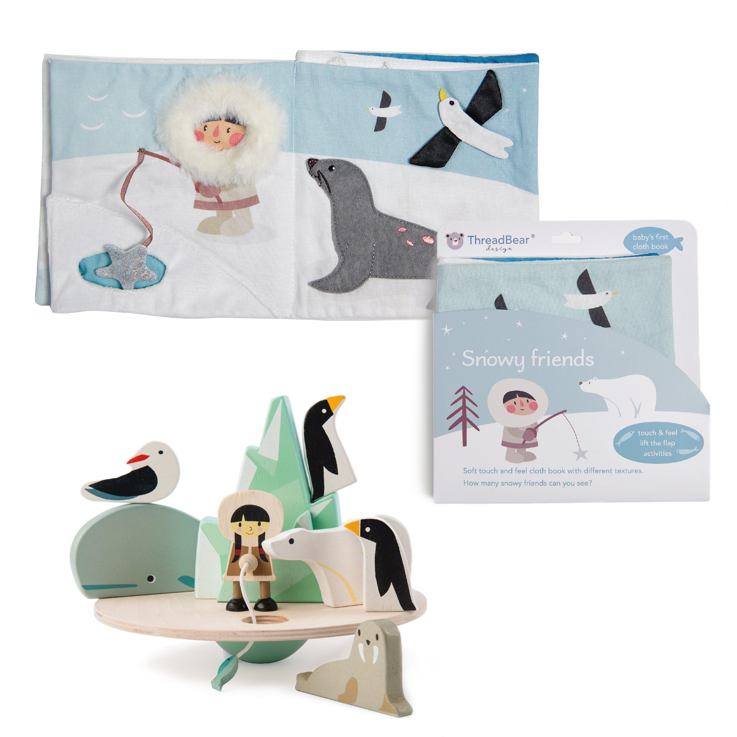 ThreadBear Design & Tenderleaf Toys Balancing Polar Toy & Snowy Activity Book Bundle