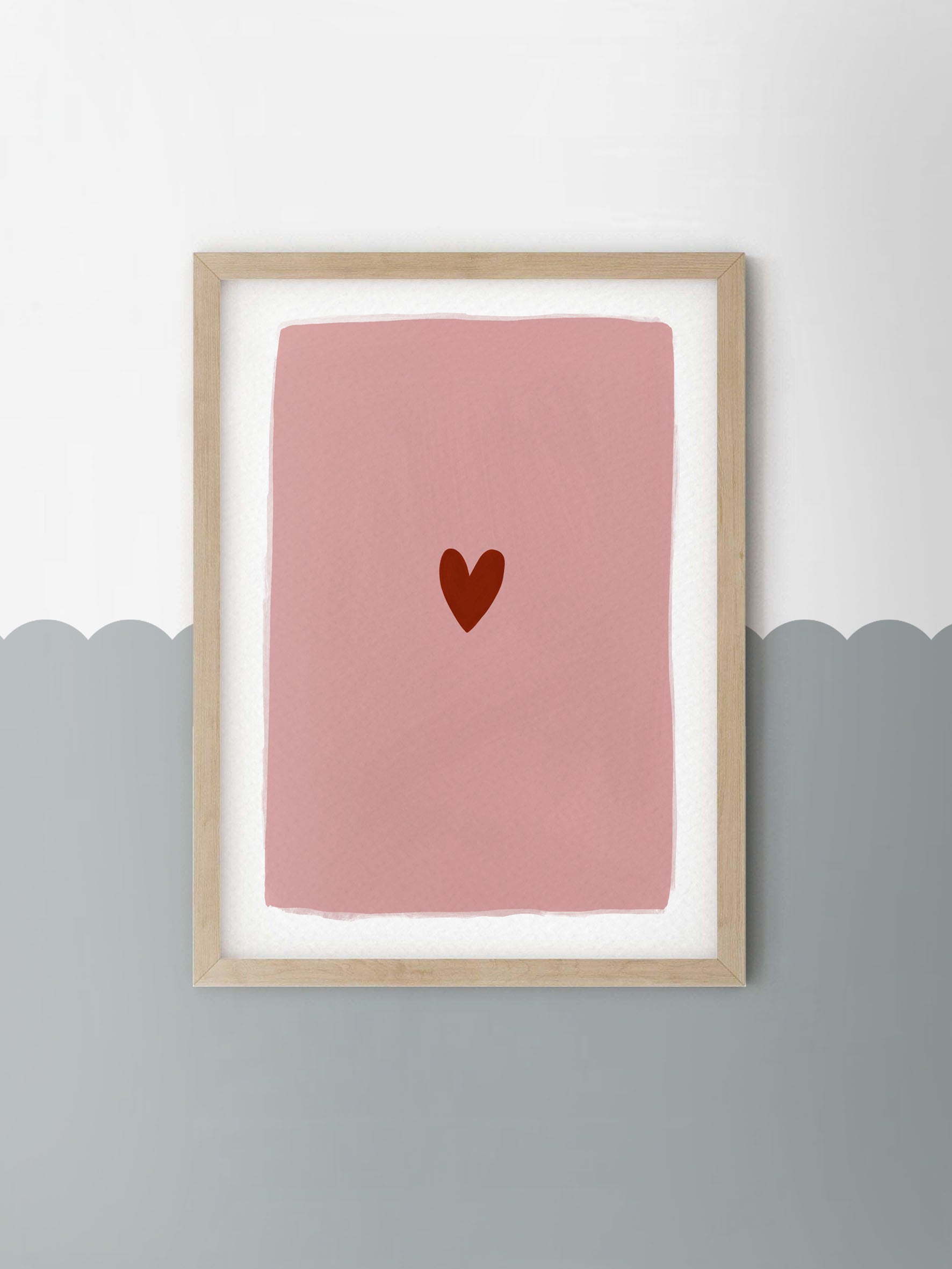 Ducks In A Row Pink & Red Heart Children's Nursery Wall Print - A4