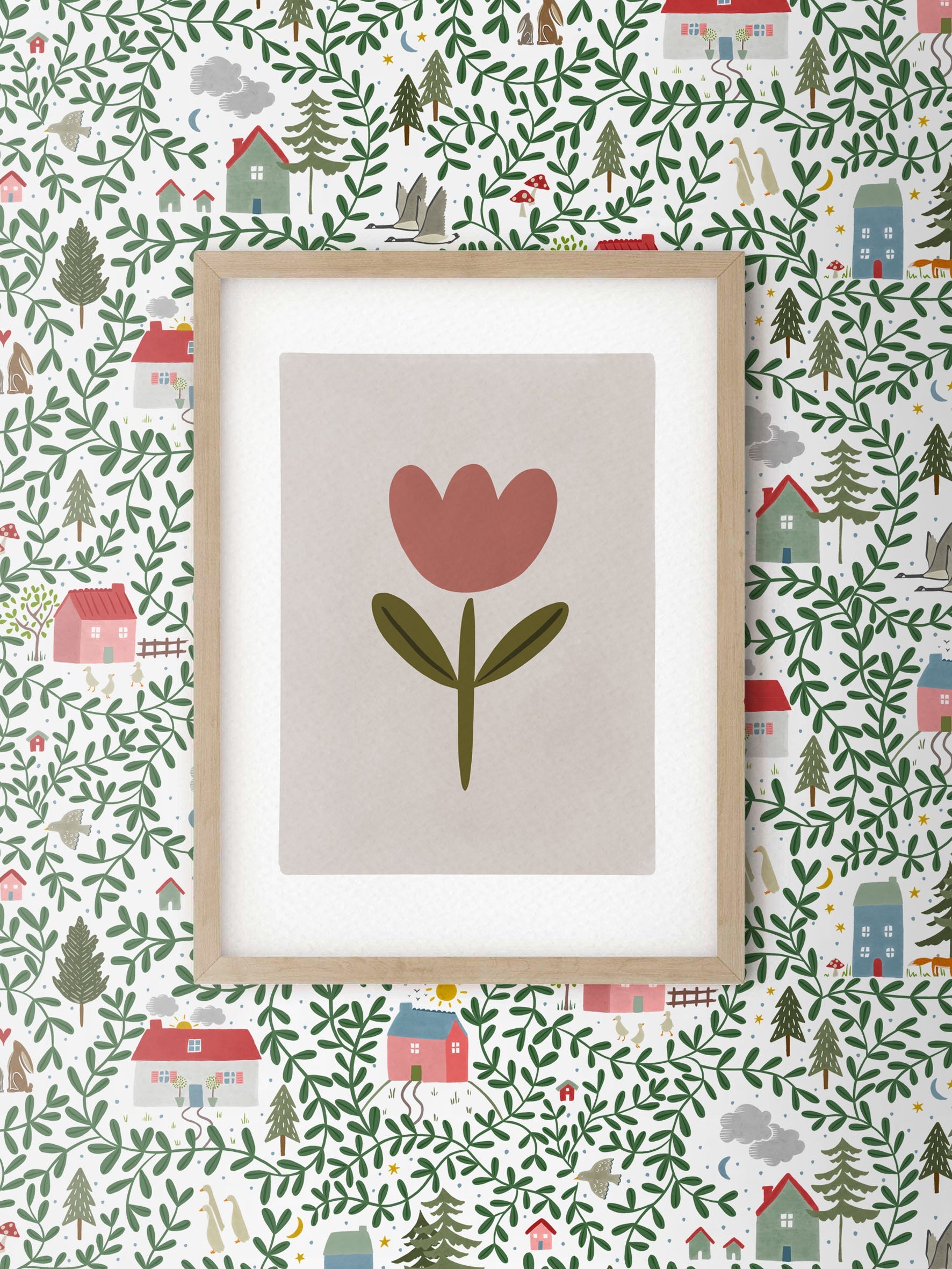 Ducks In A Row Tulip Flower Children's Nursery Wall Art Print - A4