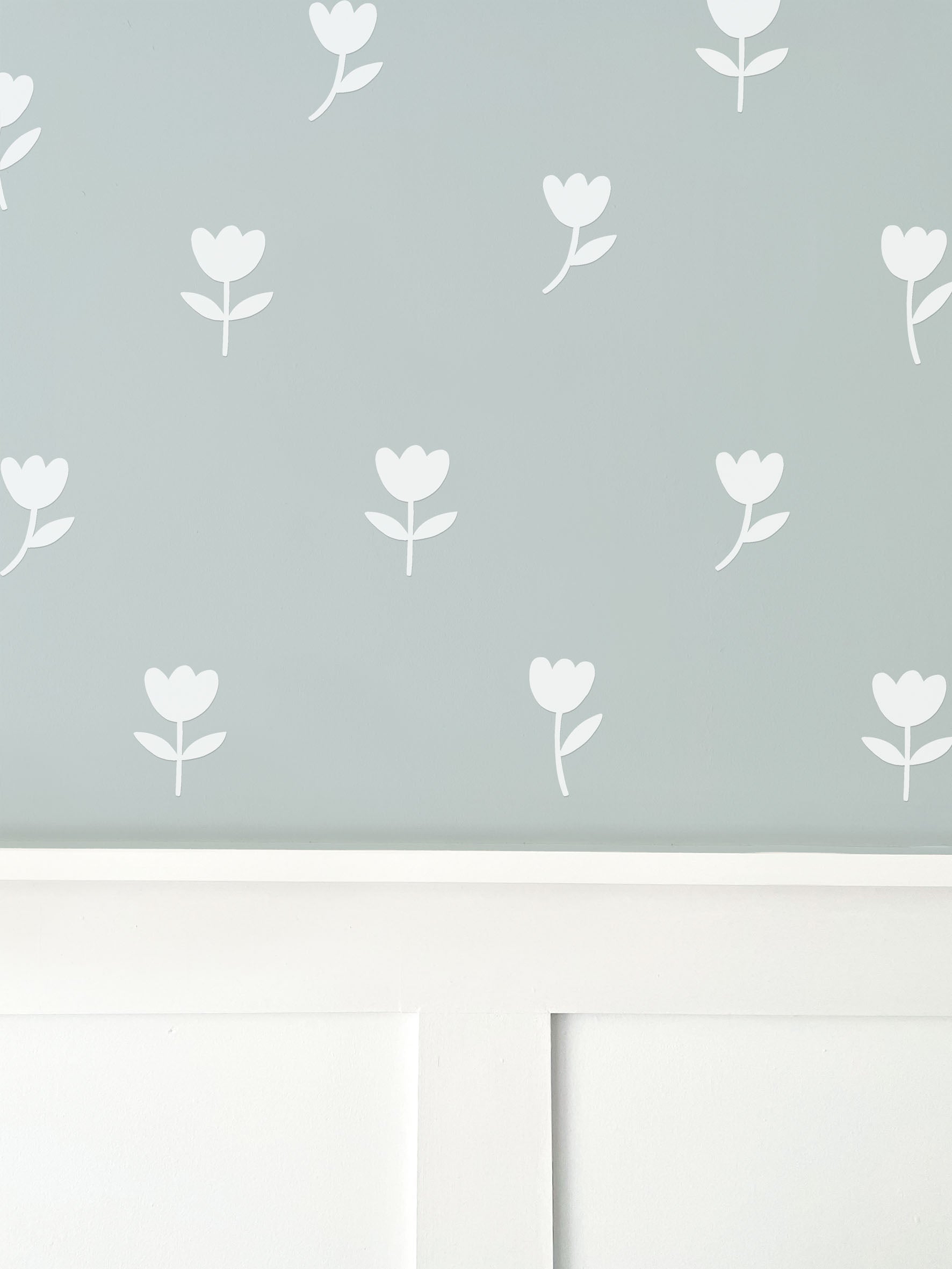 Ducks In A Row White Tulip Wall Stickers | Eco-Friendly, Removable, Reusable, Fabric Wall Stickers