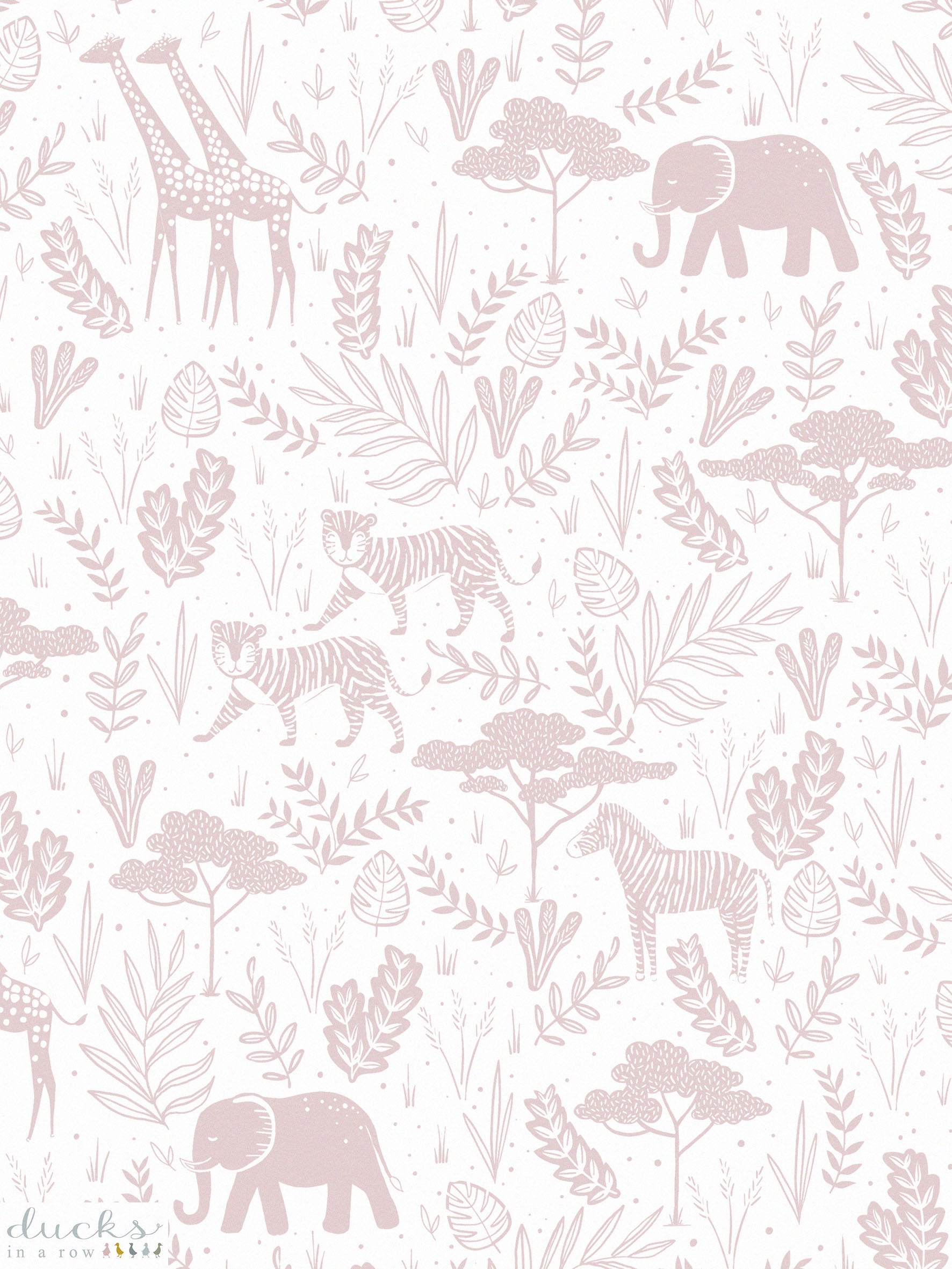 Ducks In A Row Wild Safari Luxury Children's Wallpaper ~ Pink - Rolls