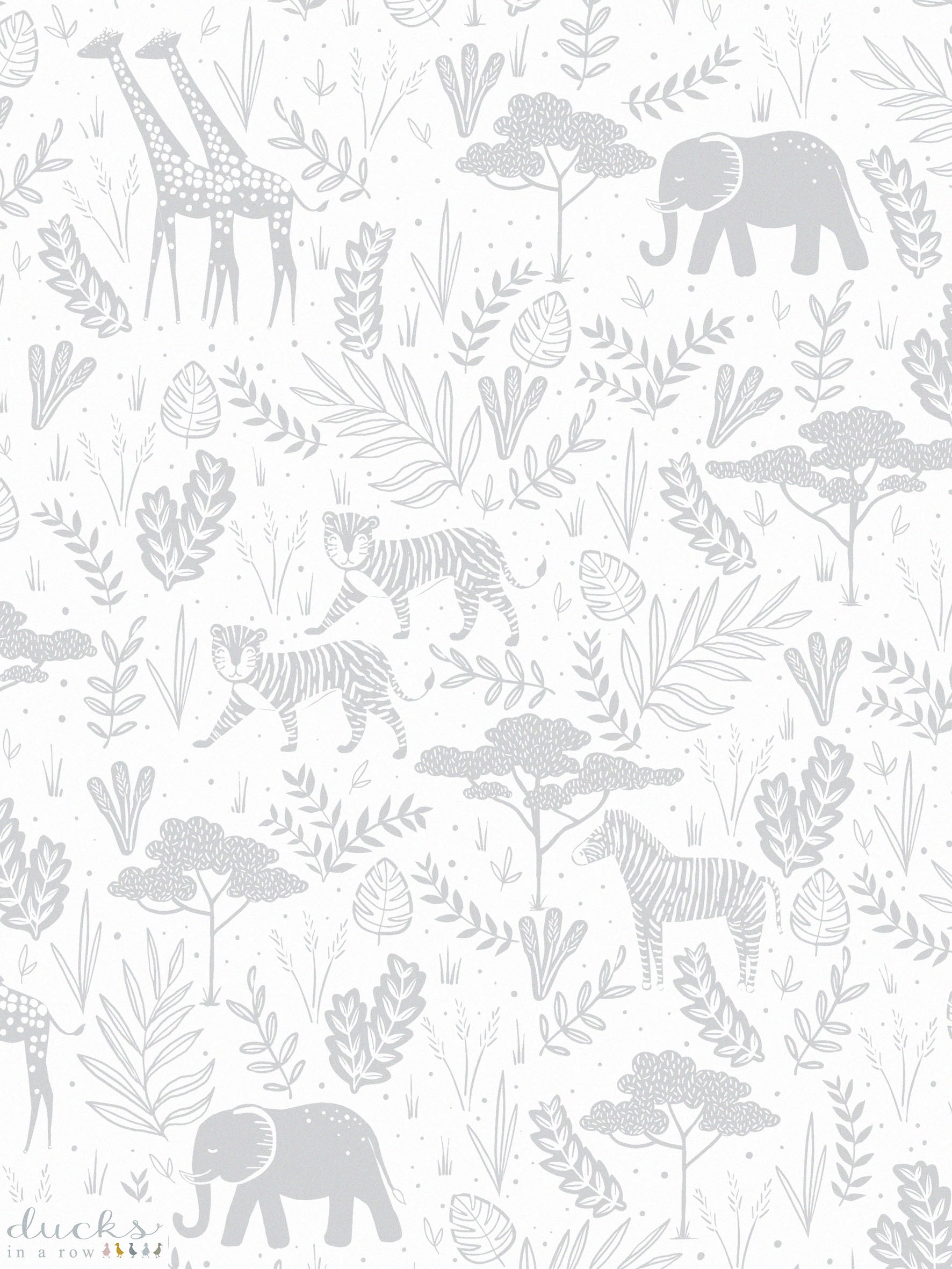 Ducks In A Row Wild Safari Luxury Children's Wallpaper ~ Grey - Rolls