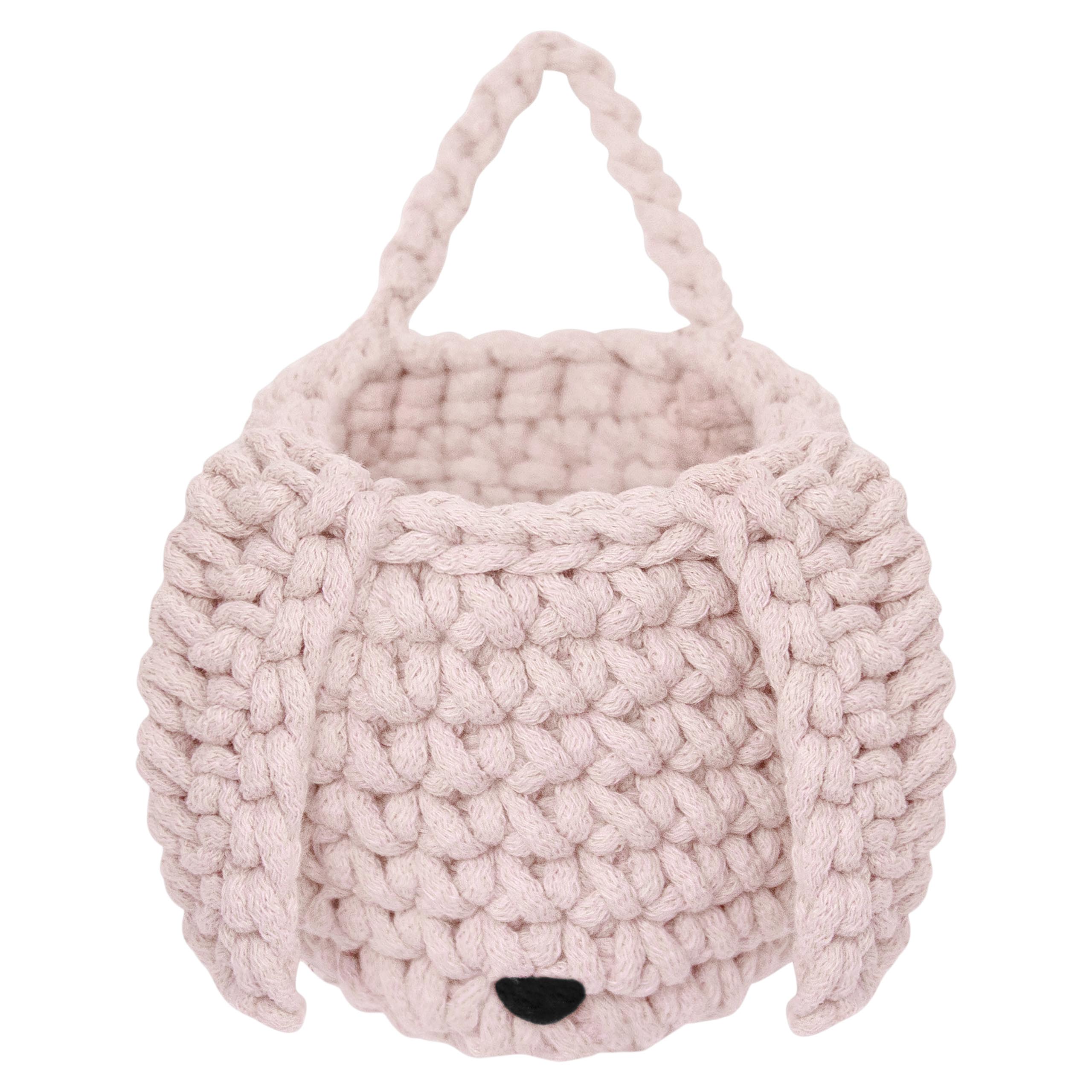 Zuri House Crochet Bunny Basket | PALE PINK - with handle