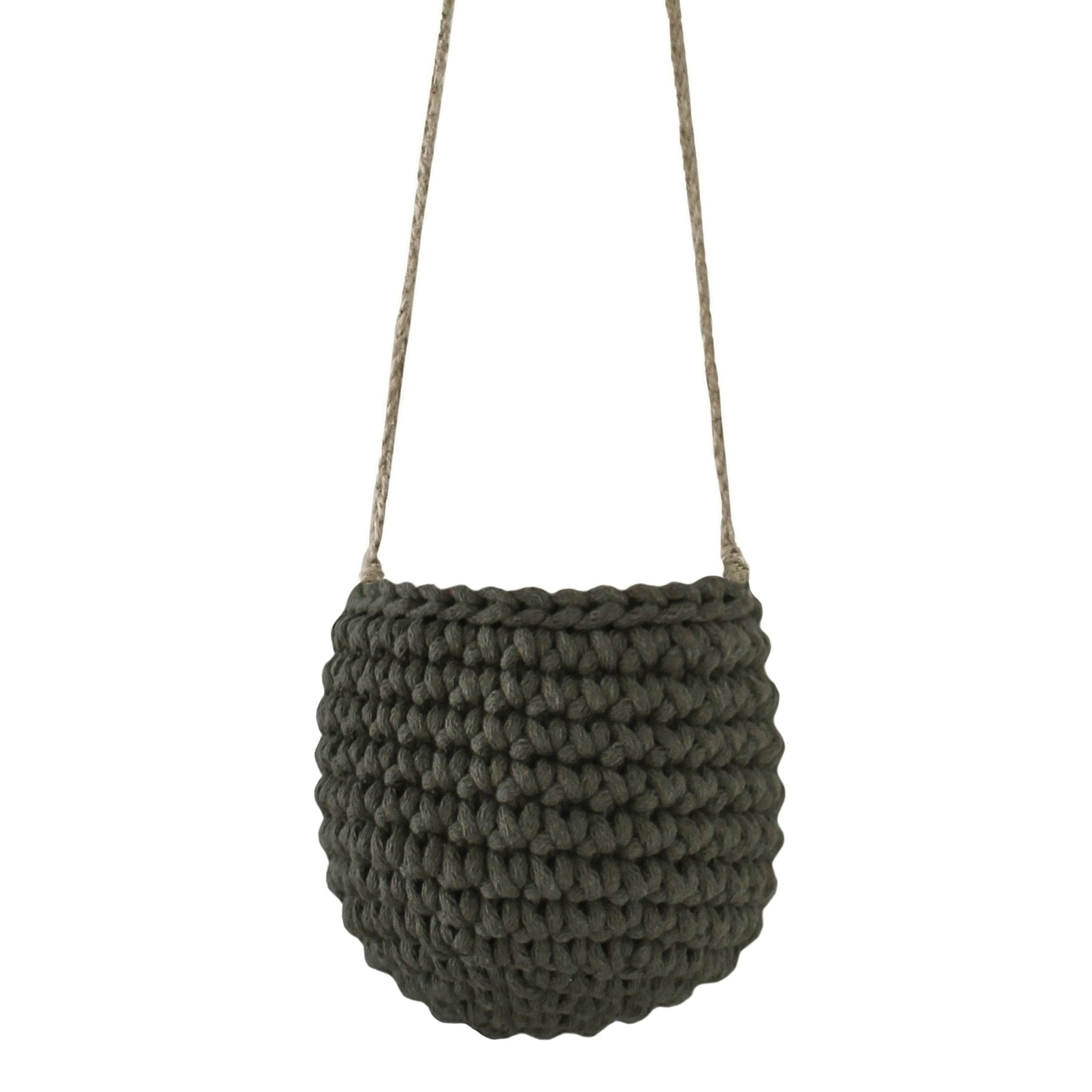 Zuri House Crochet Hanging Basket, Small | OLIVE GREEN