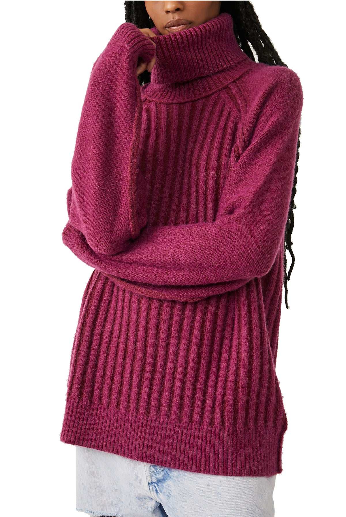 Free People Big City Turtleneck - Mulberry - S Mulberry