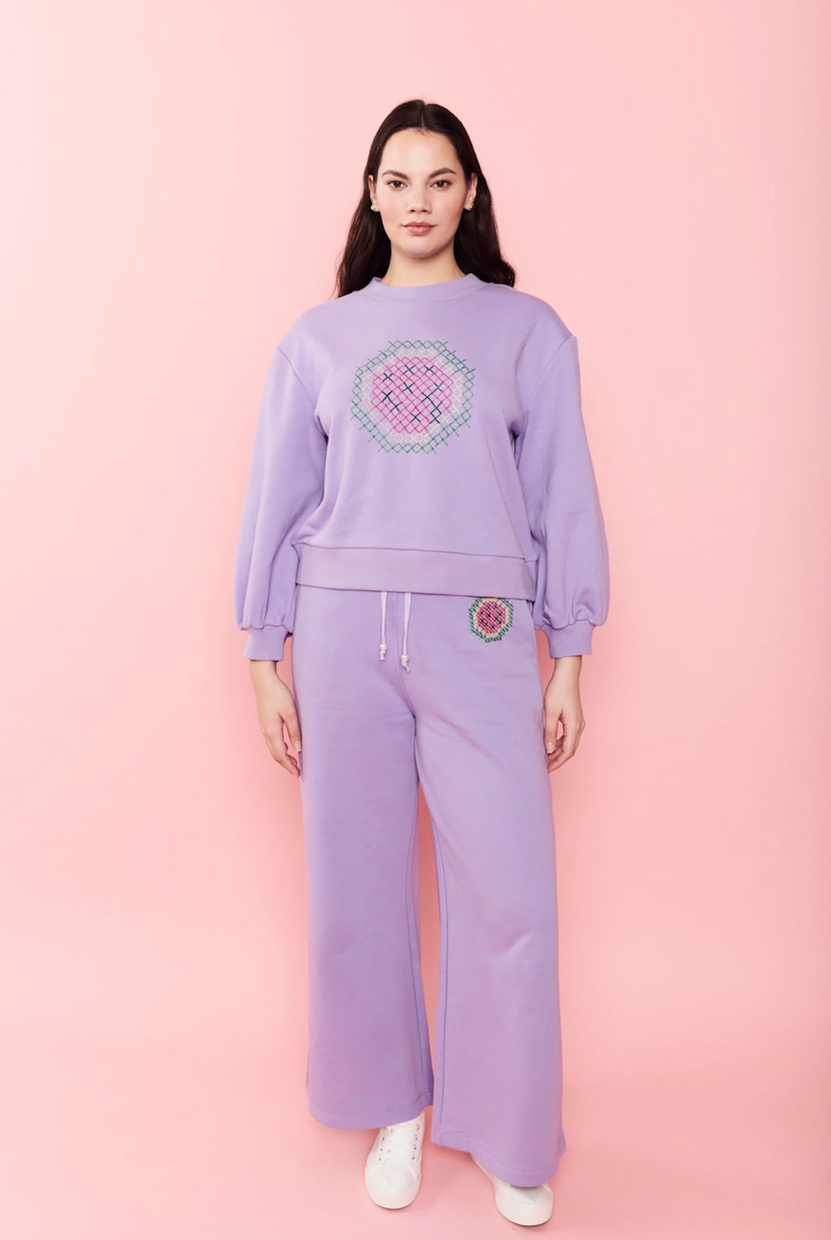 Olivia Rubin Cecilia Lilac Cross Stitch Sweater - L Lilac