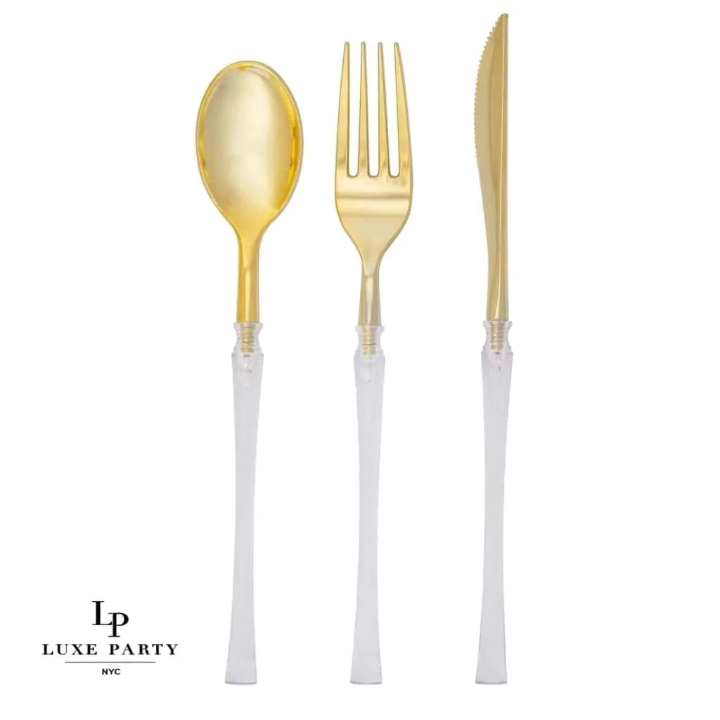 Gold & White Plastic Cutlery Set for 8