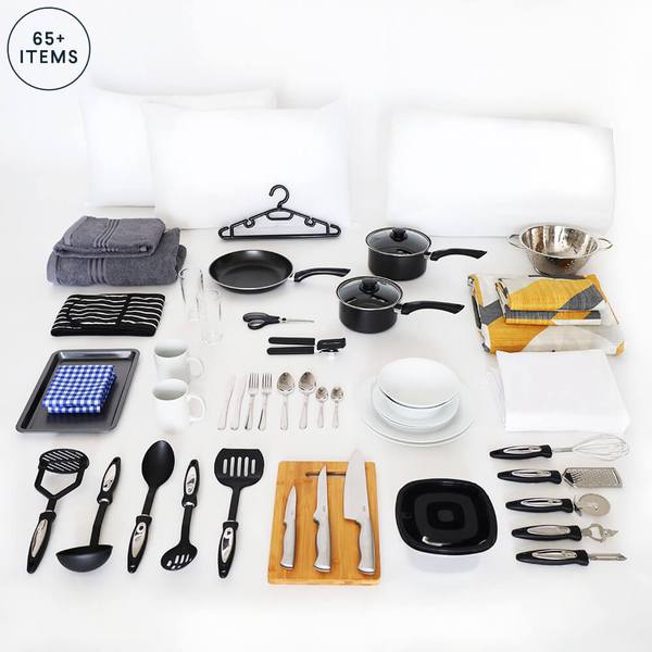 Noah 60+ Piece Kitchen Starter Kit with No Dinnerware Set - Includes  Non-Stick Pots & Pans, Cooking Utensils, Cutlery, Tableware, Mixing Bowls 