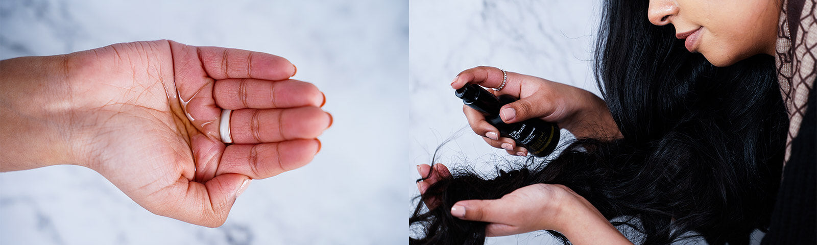 Nourishing hair oil being used in hair