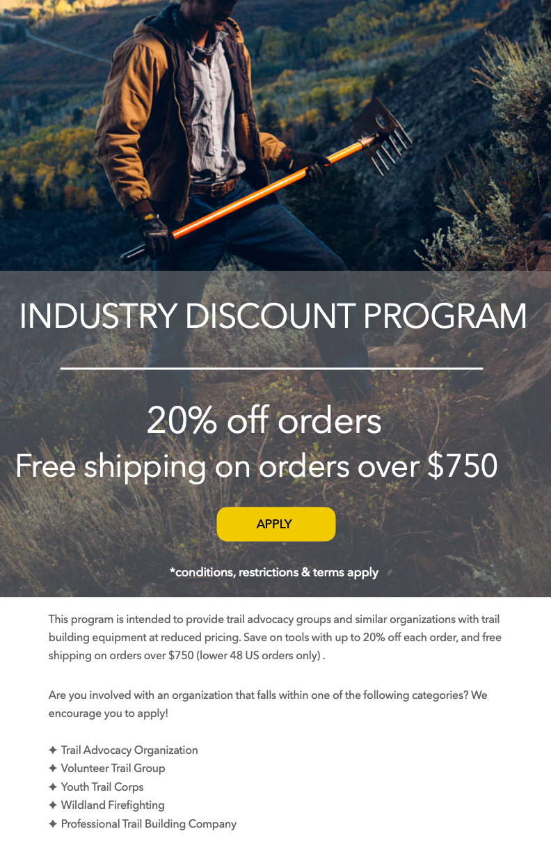 tools for trails industry discount program flyer
