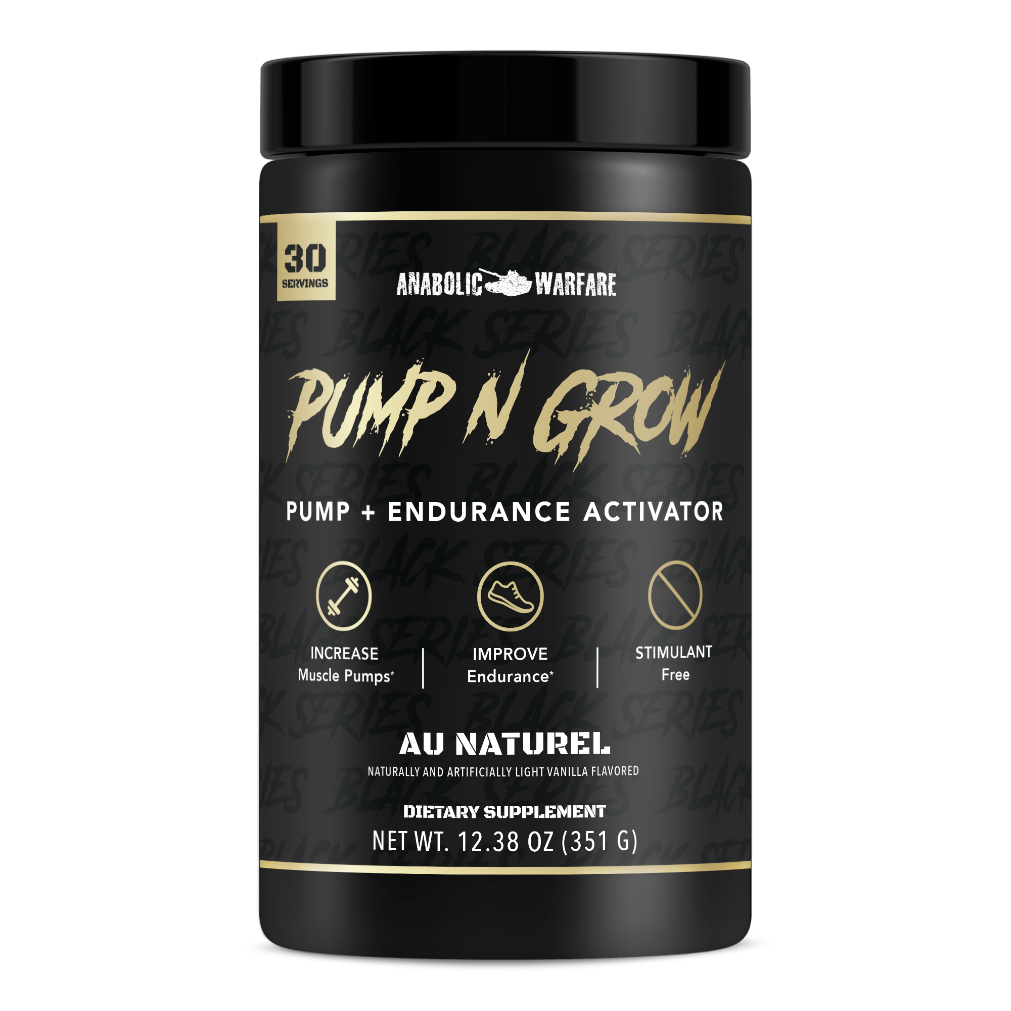 PUMP ENDURANCE ACTIVATOR GEORNN INCREASE LI e S LI Muscle Pumps I Endurance* 3 AU NATUREL NATURALLY AND ARTIFICIALLY LIGHT VANILLA FLAVORED DIETARY SUPPLEMENT NET WT. 12.38 0Z 351 G . 