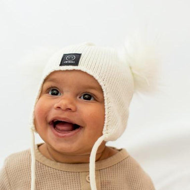 Baby Mink Snap On Pom Pom(s) Beanie in Ivory