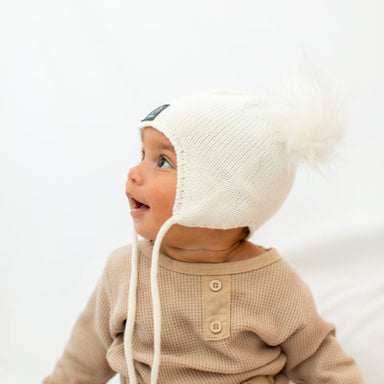 Baby Mink Snap On Pom Pom(s) Beanie in Ivory