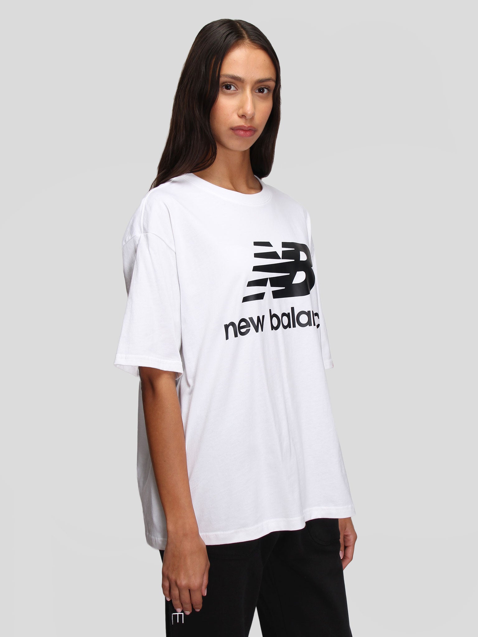 new balance nb essentials stacked logo tee in white