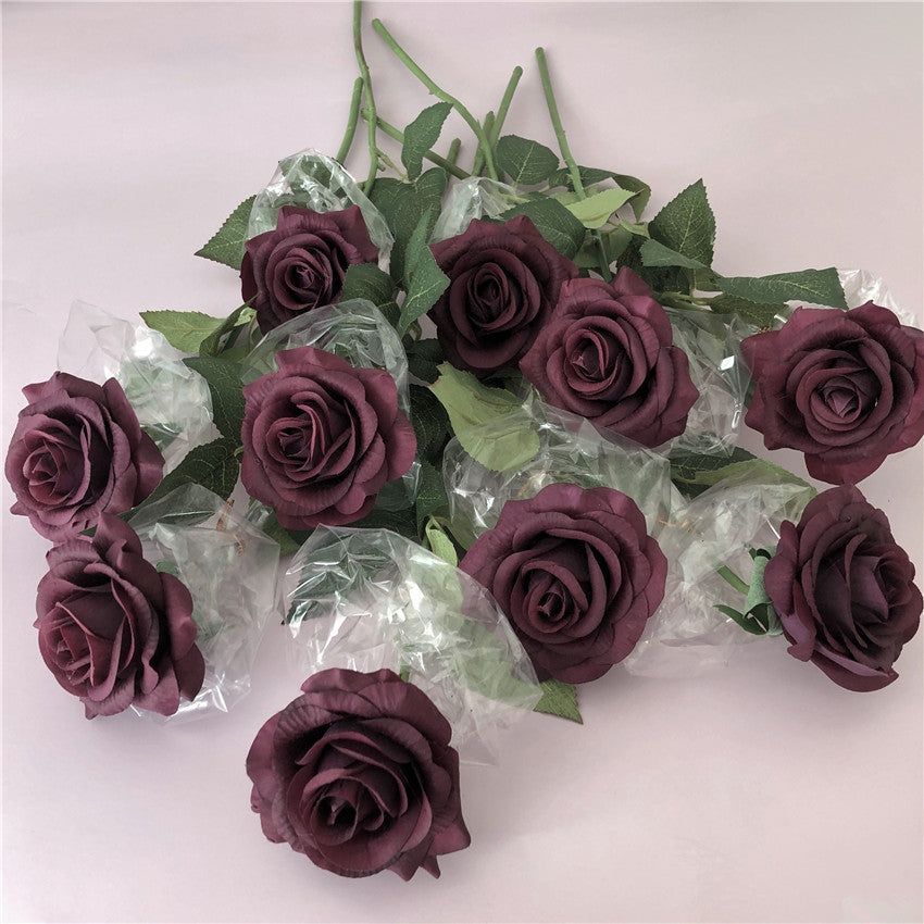 Burgundy Real Touch Rose Plum Wedding Flowers - VANRINA