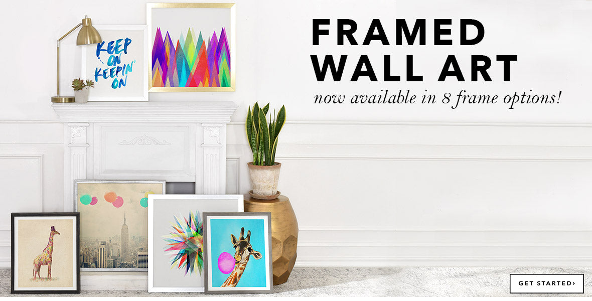 Framed wall art in 8 frame options! Featuring top artwork from top designers.