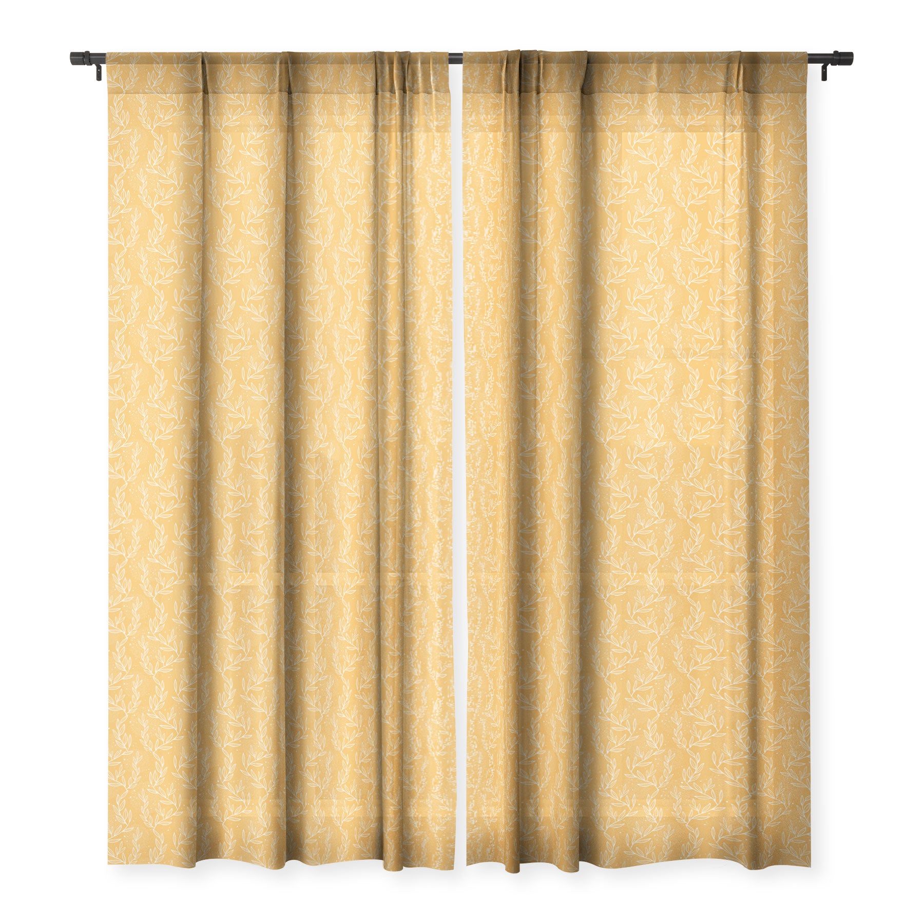 Lineart Vine Leaves Gold Sheer Window Curtain Avenie