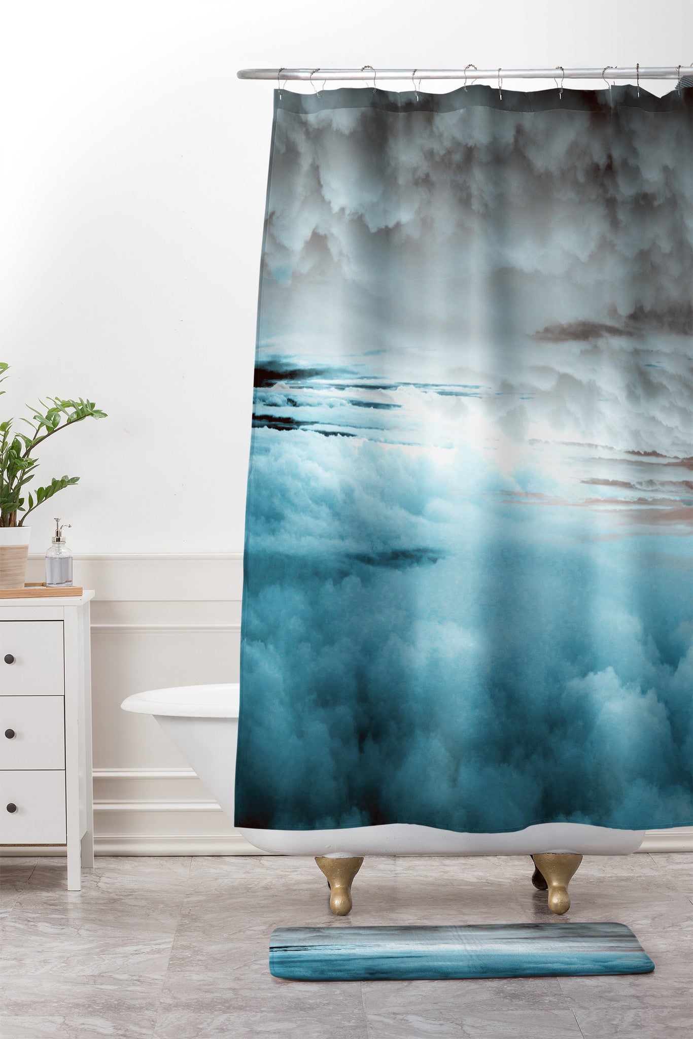 Glacier Painted Clouds Shower Curtain And Mat Caleb Troy