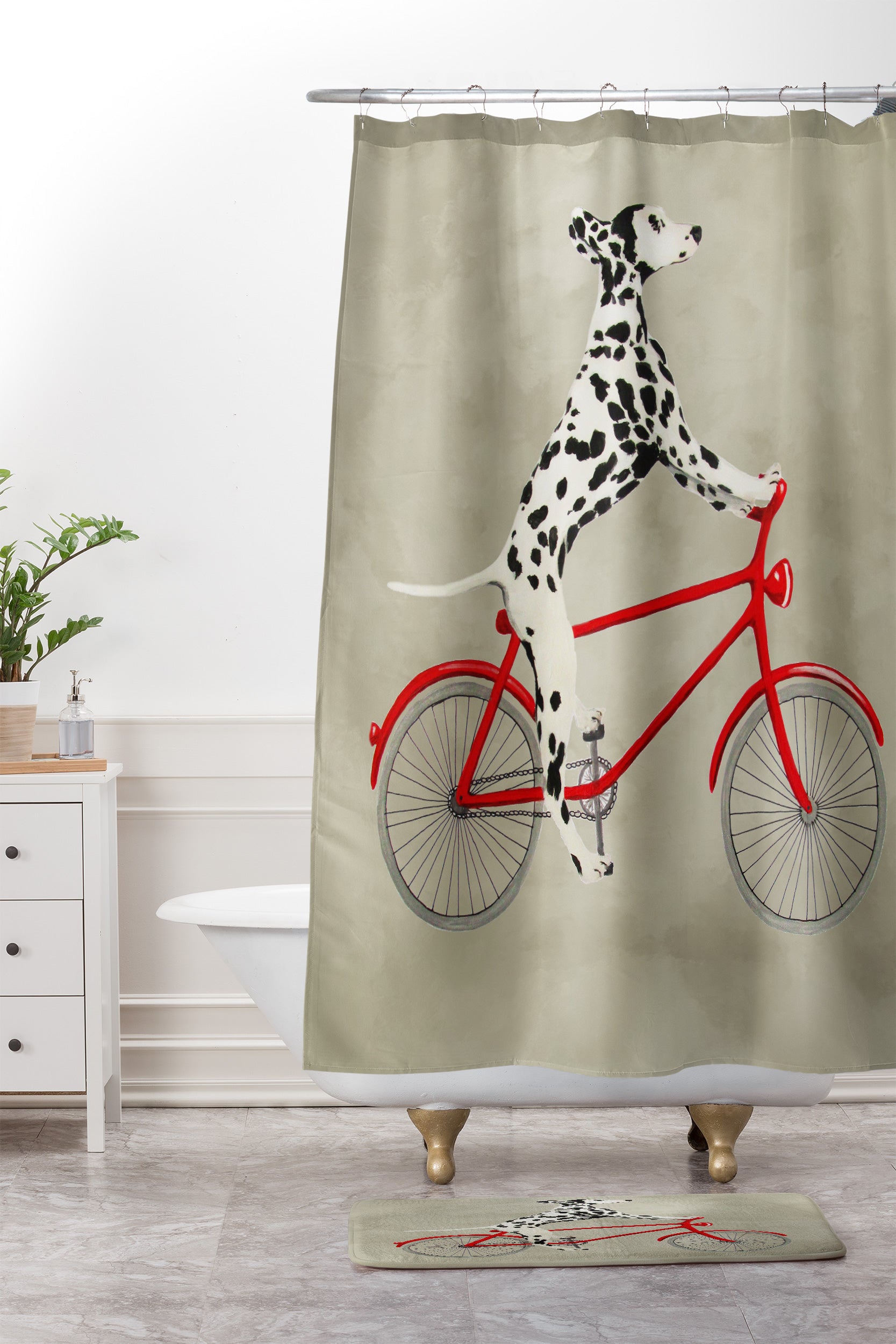 Dalmatian On Bicycle Shower Curtain And Mat Coco De Paris