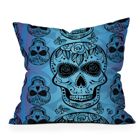 Gina Rivas Design Blue Rose Sugar Skulls Throw Pillow