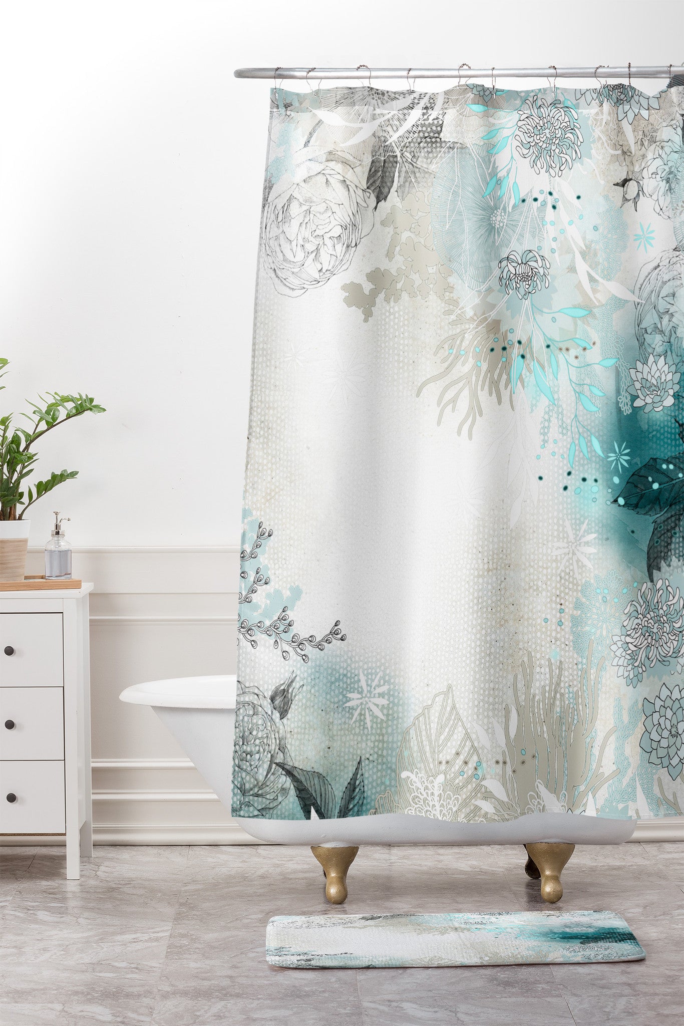 gray and seafoam green shower curtain