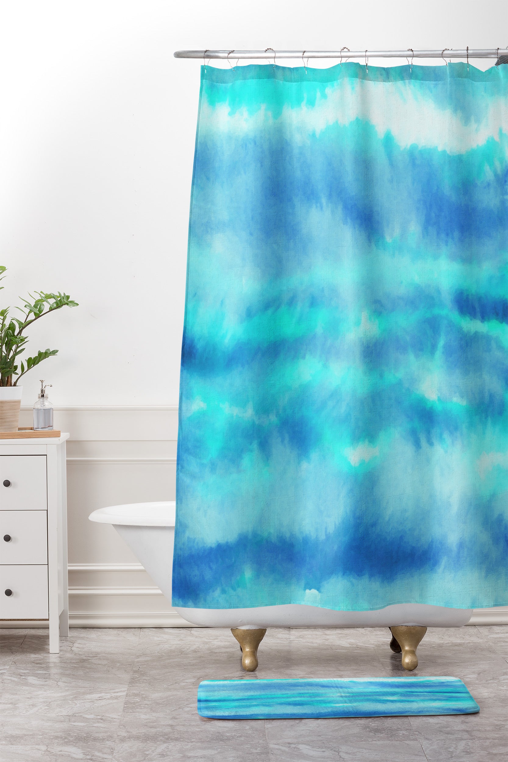 Ombre Waves Blue Green Shower Curtain And Mat Jacqueline Maldonado