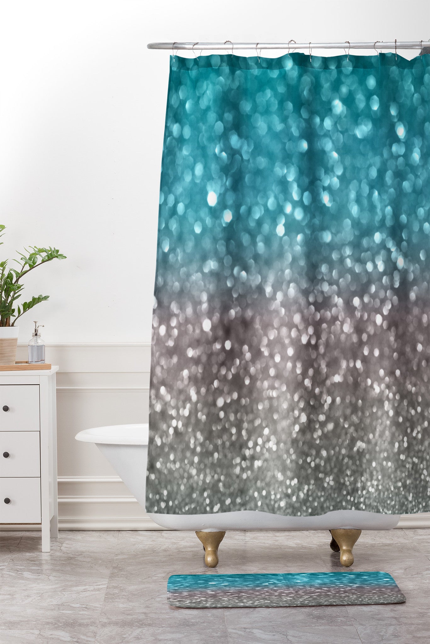 Aqua And Gray Shower Curtain And Mat Lisa Argyropoulos